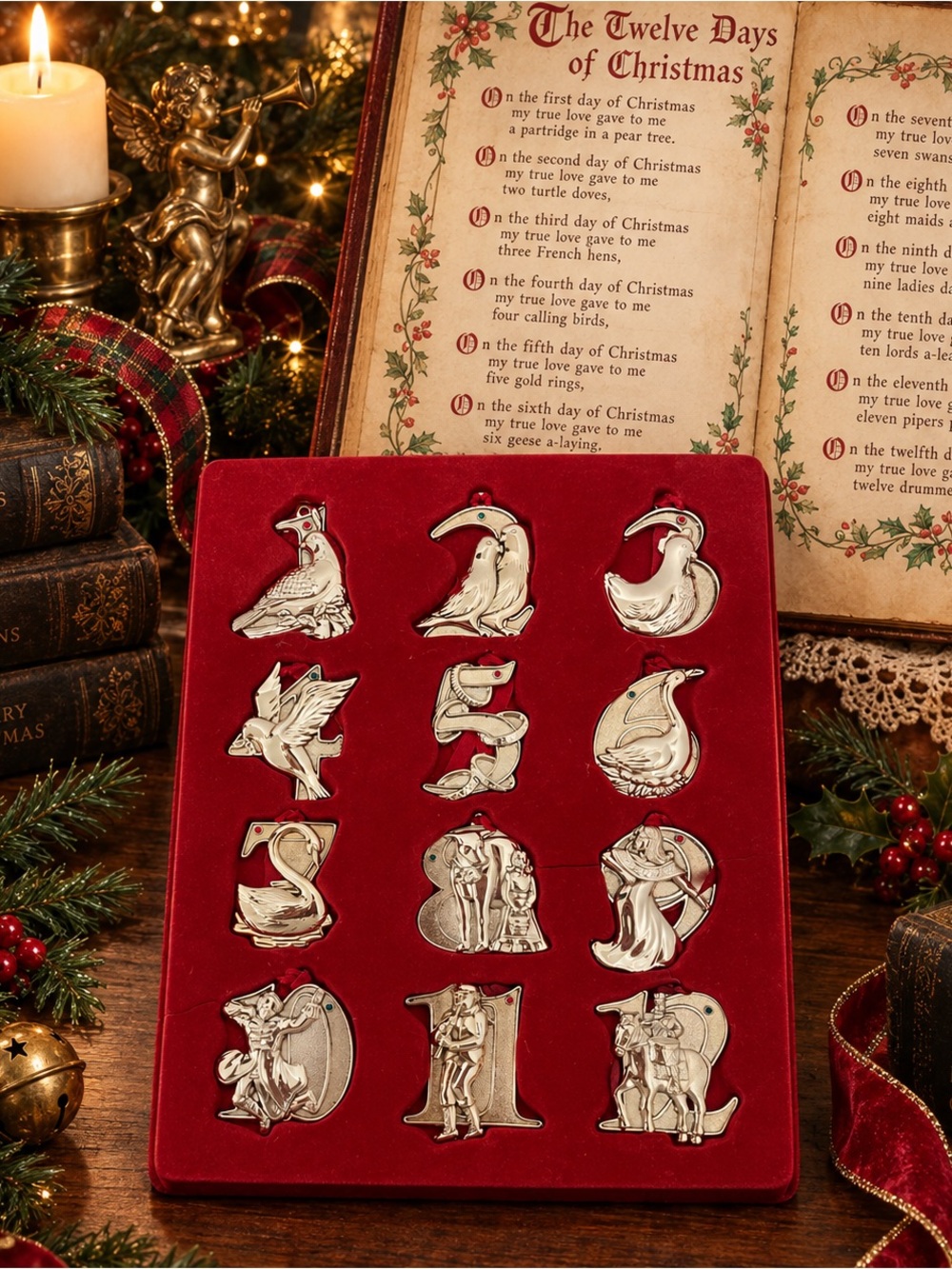 Harvey Lewis “12 Days of Christmas” Swarovski Ornament Set Complete with Box